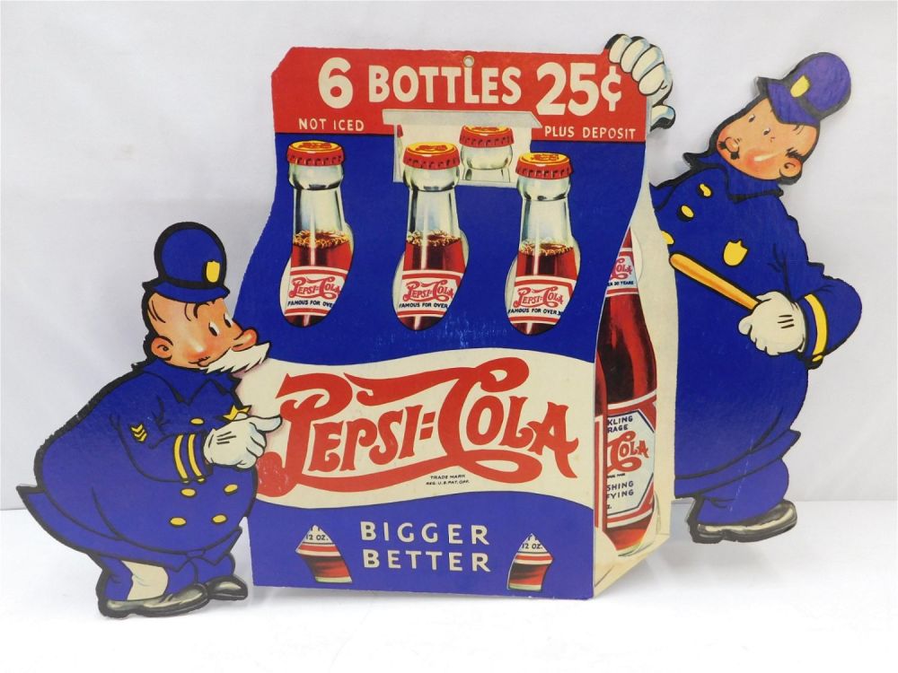 Lot 157: Vintage Cardboard Double Sided Pepsi-Cola Sign