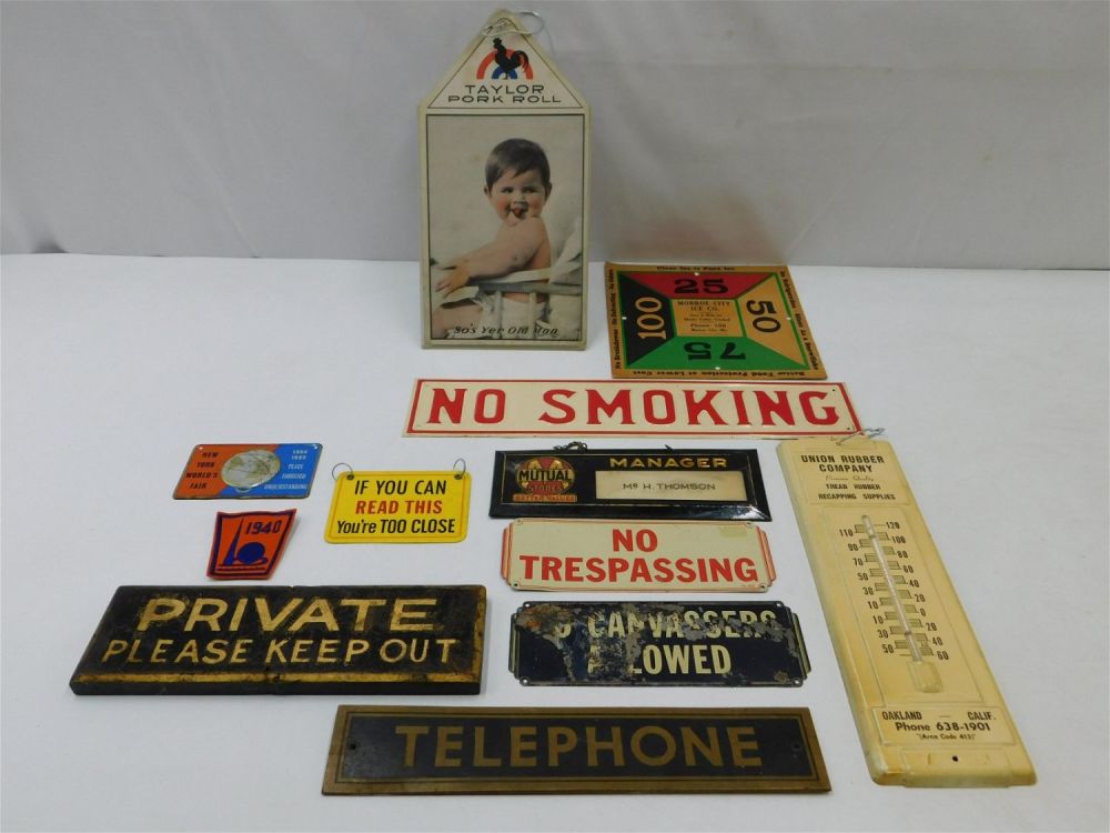 Lot 193: Mixed Lot of Vintage Tin and Paper Signs