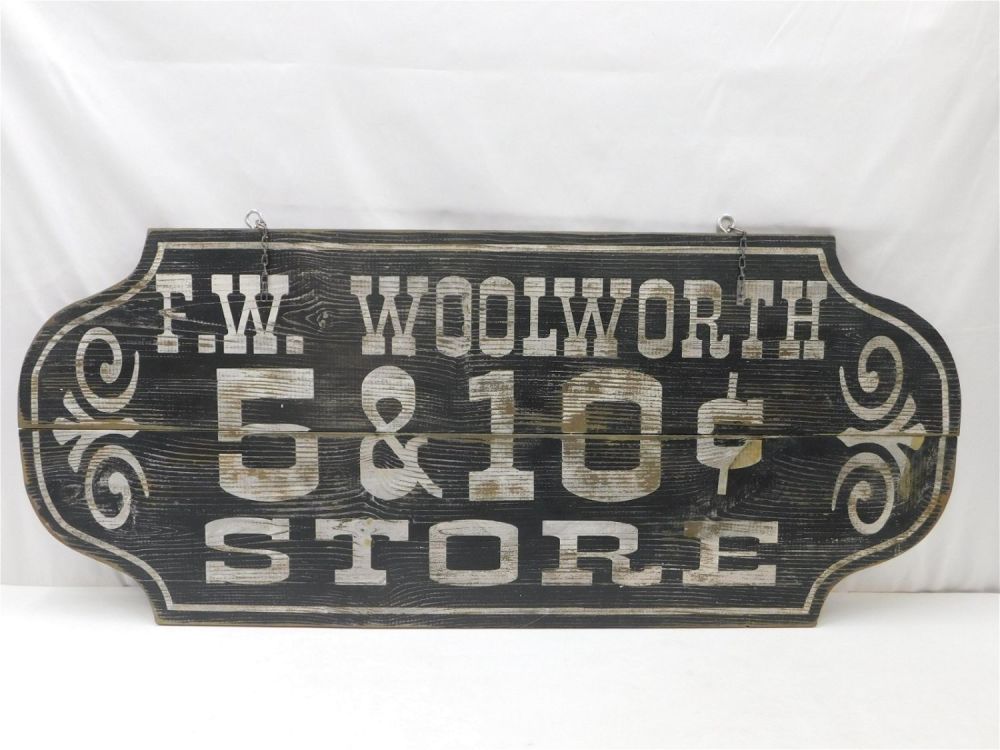 Lot 200: F.W. Woolworth Wooden Hanging Advertising Sign