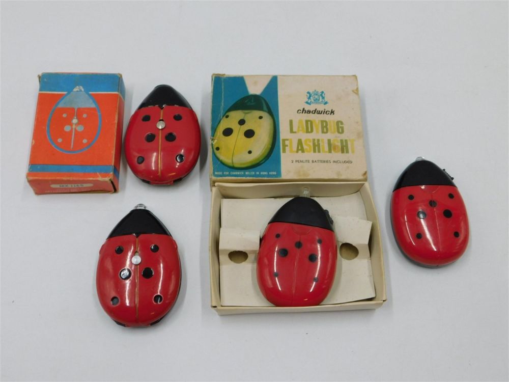Lot 161: Lot of 4 Vintage Ladybug Novelty Flashlights