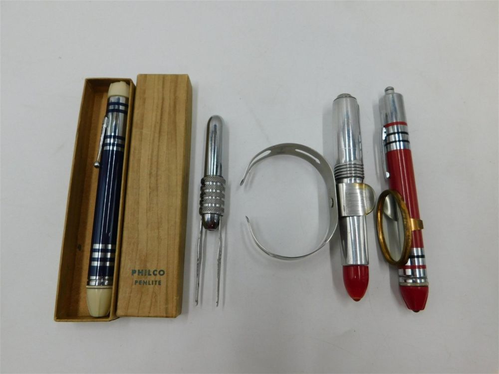 Lot 174: Lot of 4 Vintage Pen and Pocket Flashlights with Accessories