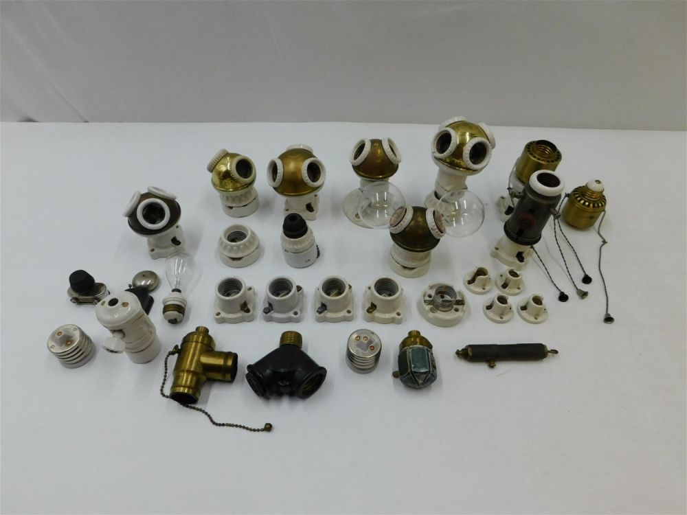 Lot 201: Lot of 3 Antique Lightbulbs and Light Fixtures