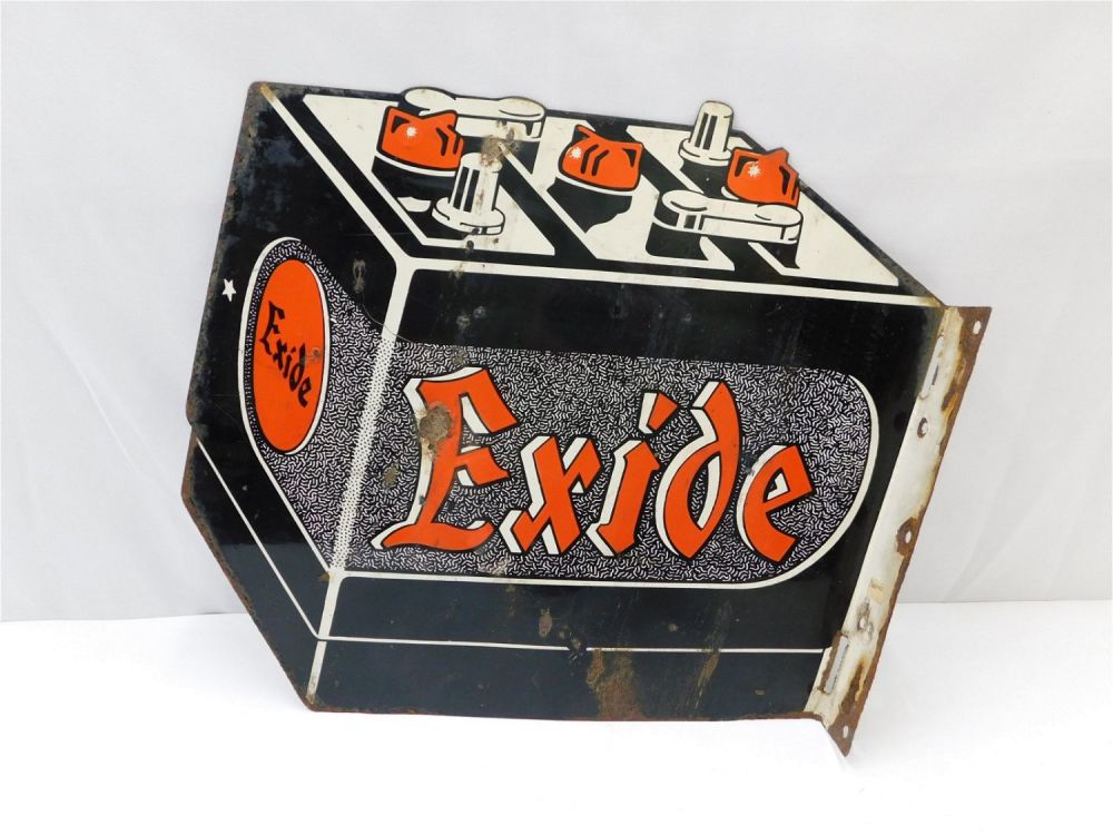 Lot 234: Vintage Exide Car Battery Right Angle Wall Hanging Sign