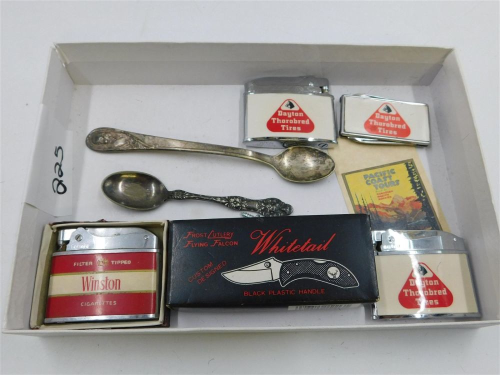 Lot 225: Lot of Lighters, Knife and Souvenir Spoons