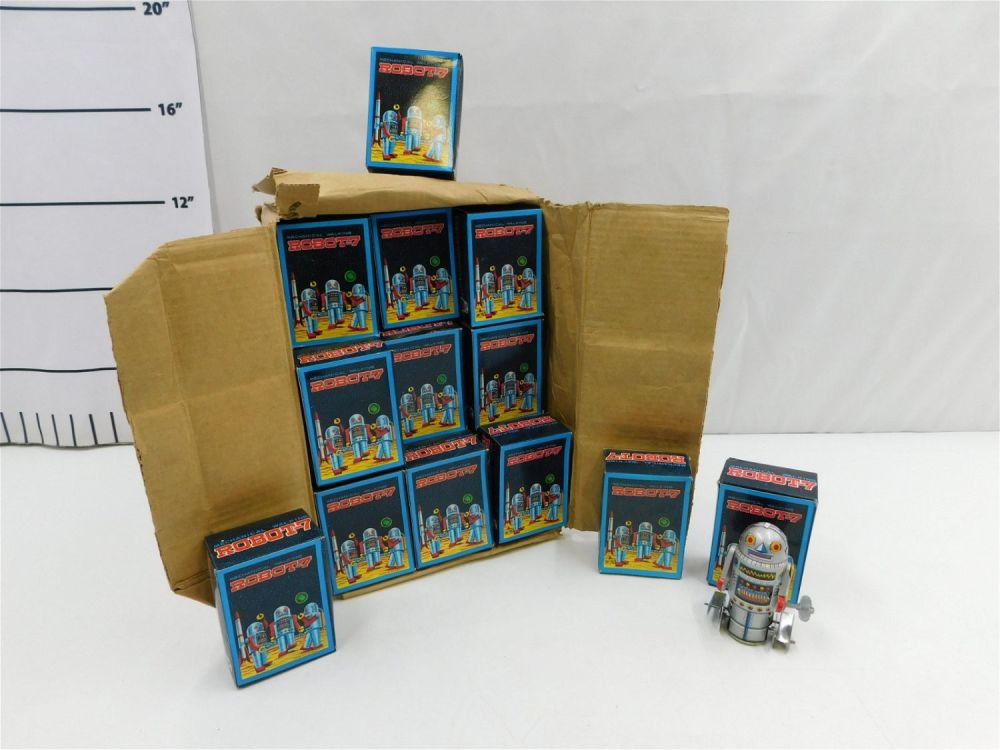 Lot 245: Full Case of 36 Mechanical Walking Robot-7 Tin Toys