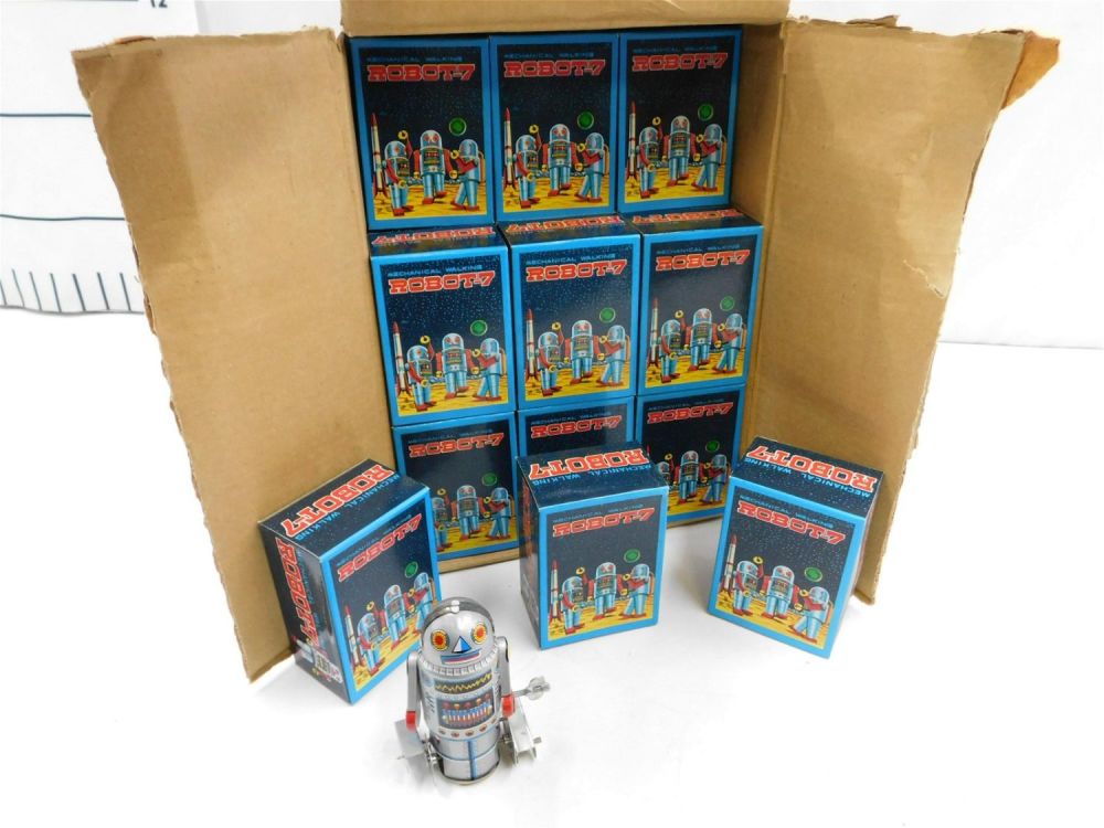 Lot 250: Full Case of 36 Mechanical Walking Robot-7 Tin Toys