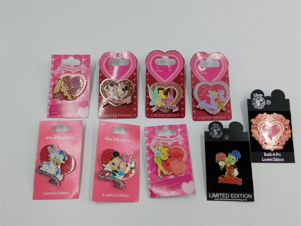 Lot 242: Lot of 9 Disney Happy Valentine's Day Pins