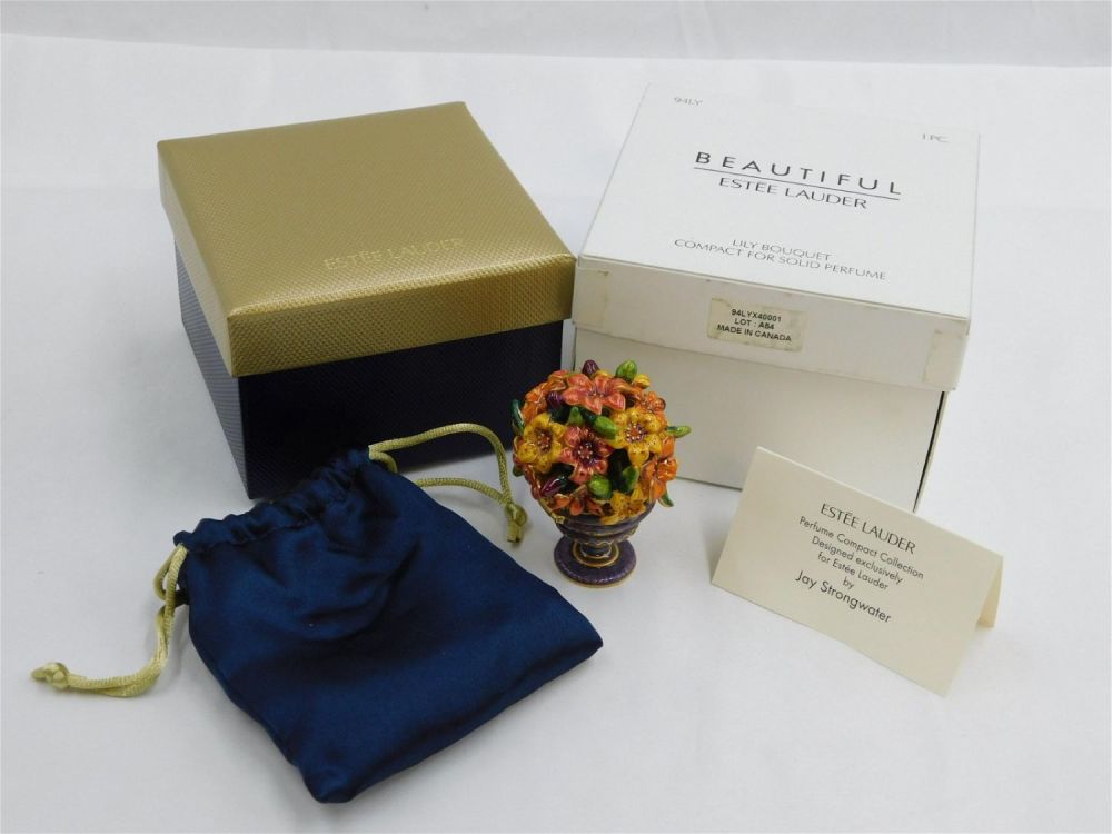 Lot 186: Jay Strongwater Estee Lauder Lily Bouquet Compact