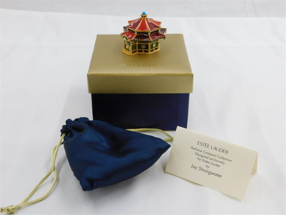 Lot 199: Jay Strongwater Estee Lauder Enchanting Pagoda Compact