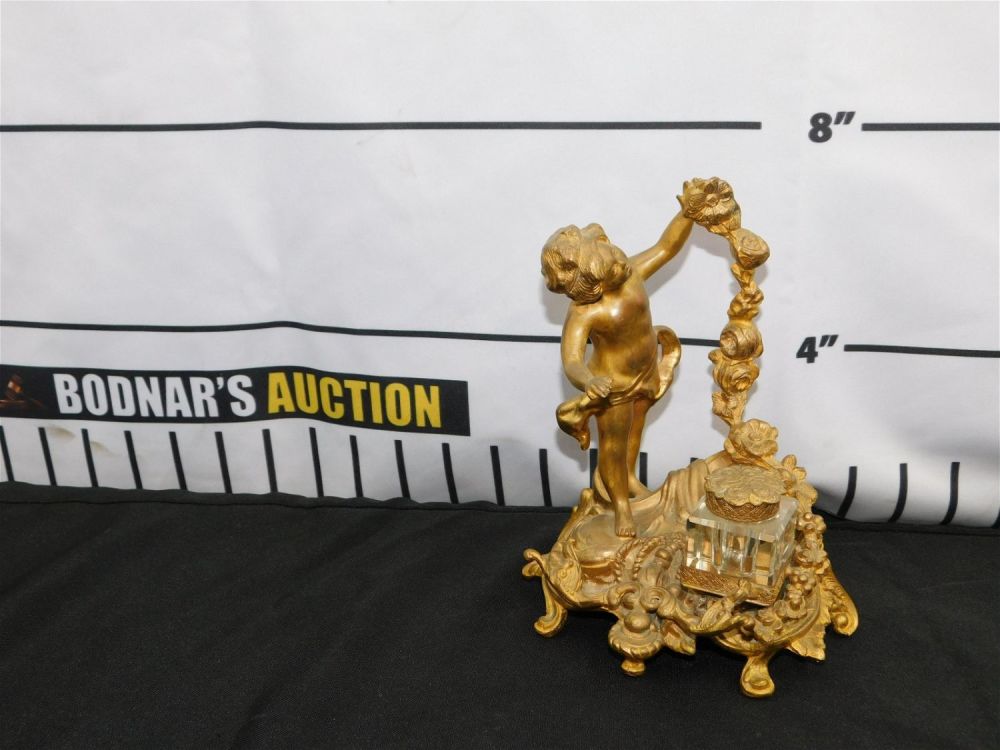 Lot 151: French Mixed Metal Inkwell and Pen Holder