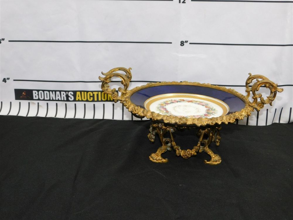 Lot 163: French Bronze and Porcelain Centerpiece/Serving Tray with Bronze Mounts
