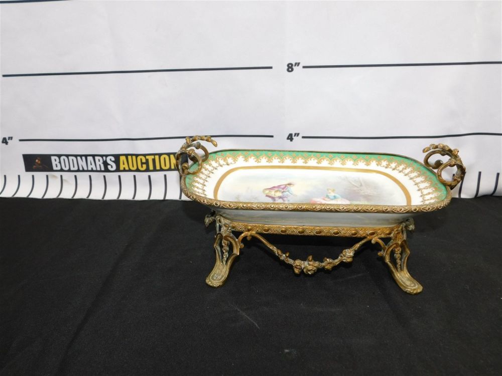 Lot 164: Sevres Hand Painted Porcelain Centerpiece/Serving Tray with Bronze Mounts