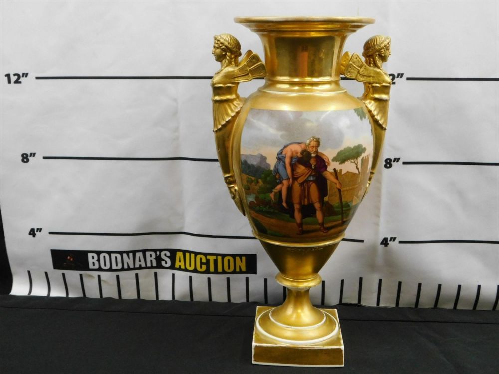Lot 169: 19th Century Egyptian Revival Double Handled Porcelain Vase