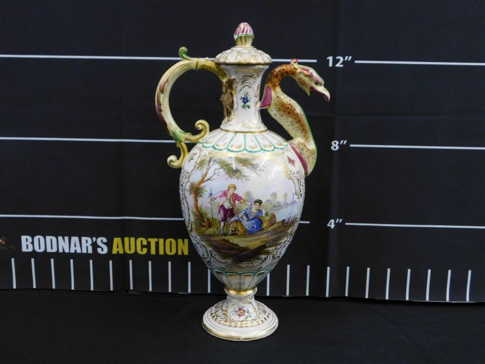Lot 172: 19th Century Terra Cotta Hand Painted Covered Urn