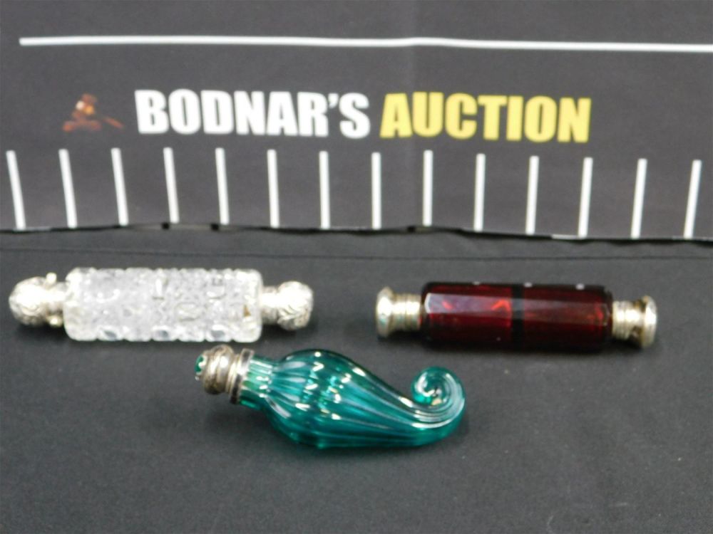 Lot 196: Lot of 3 Victorian Crystal and Silver Scent Bottles