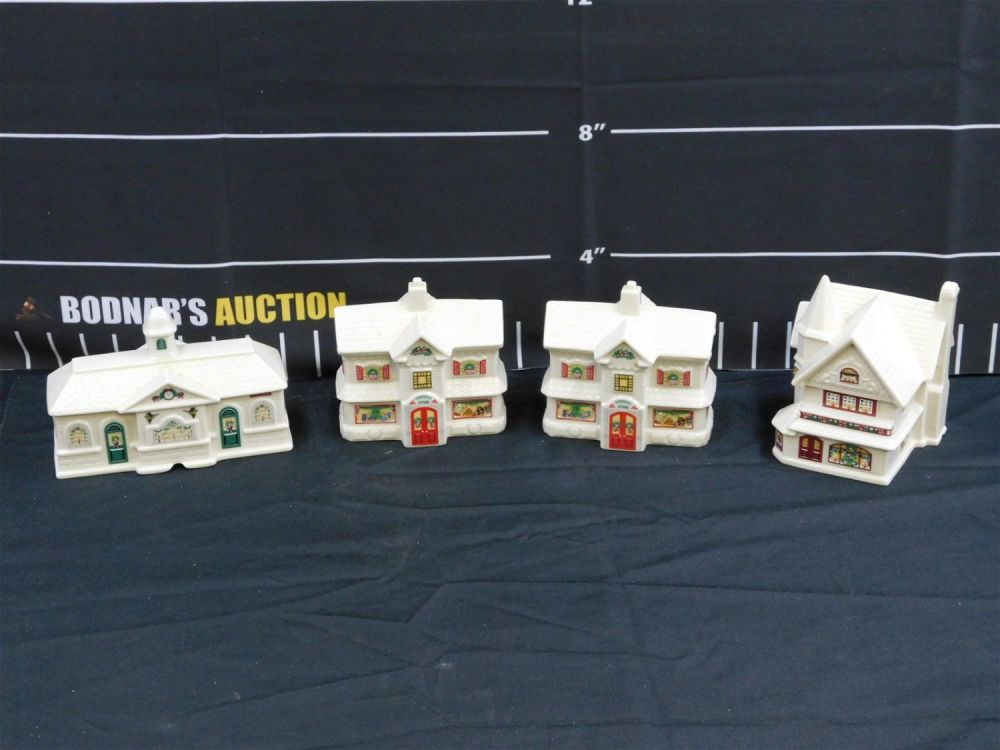 Lot 230: Lot of 4 Lenox Holiday Village Collection Houses