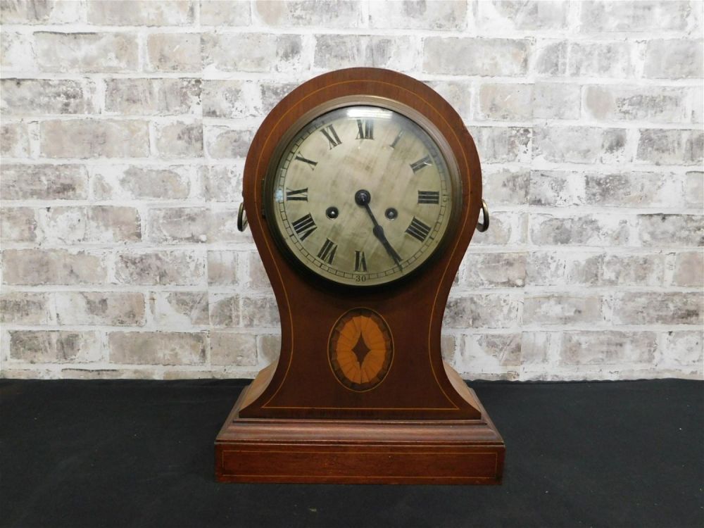 Lot 187: Mahogany Inlaid Humpback Mantle Clock