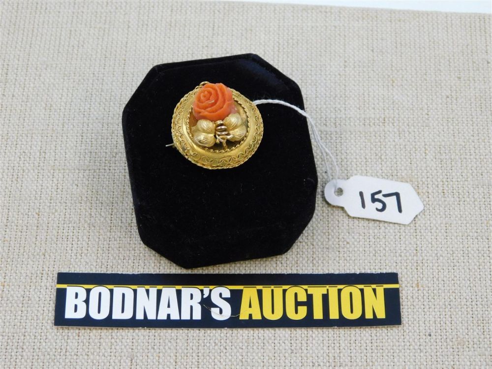 Lot 157: 14 KT. and Coral Pin/Pendant