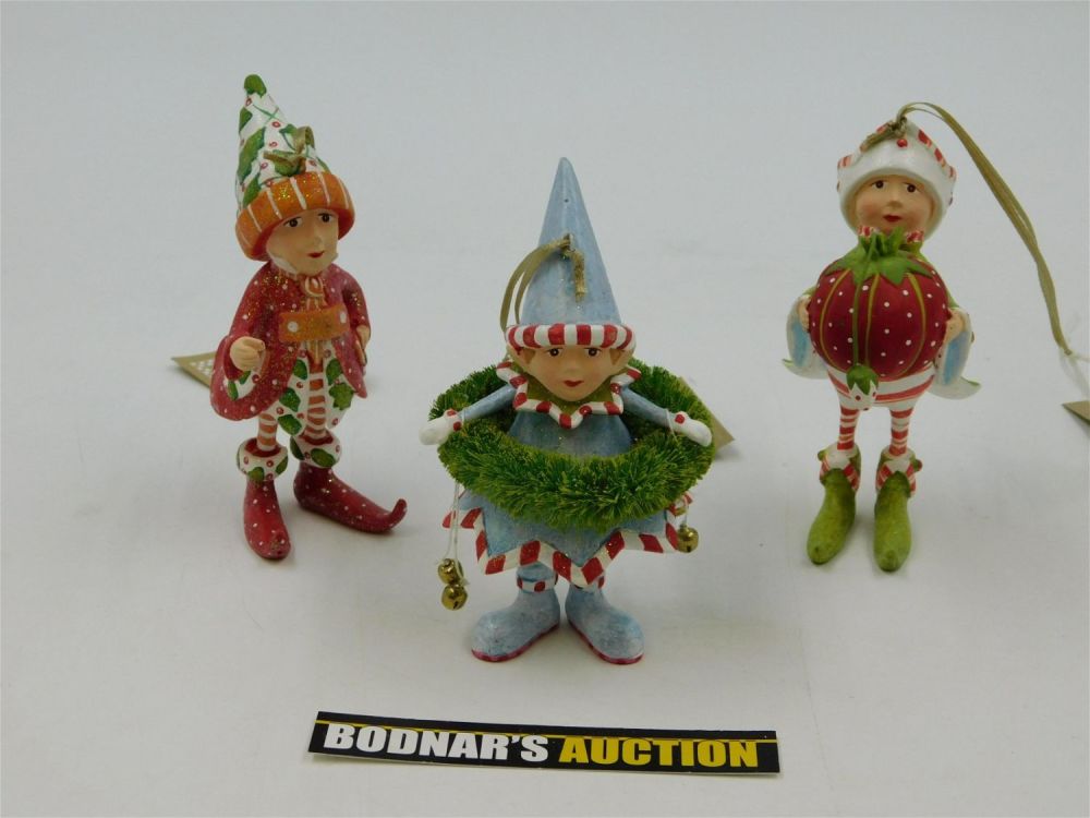 Lot 169: Lot of 3 Patience Brewster by Mackenzie-Childs Ornament Elves