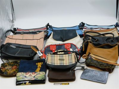 Lot of Purses including Needlepoint, Chaps, Paul Frank, Coach Wristlet, Dooney and Burke, Ralph 