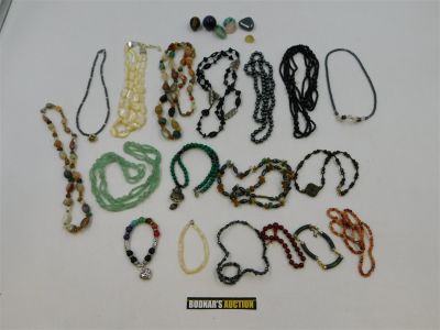 Lot of Stone Jewelry and Polished Gemstones. Including Tigers Eye, Rose Quartz and Jade. This 