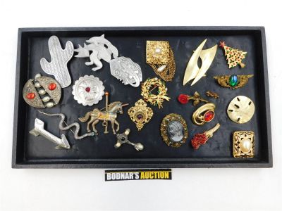 Lot of Costume Pins including Gold and Silver Tone, Rhinestone, Pearl and More. This sale will 