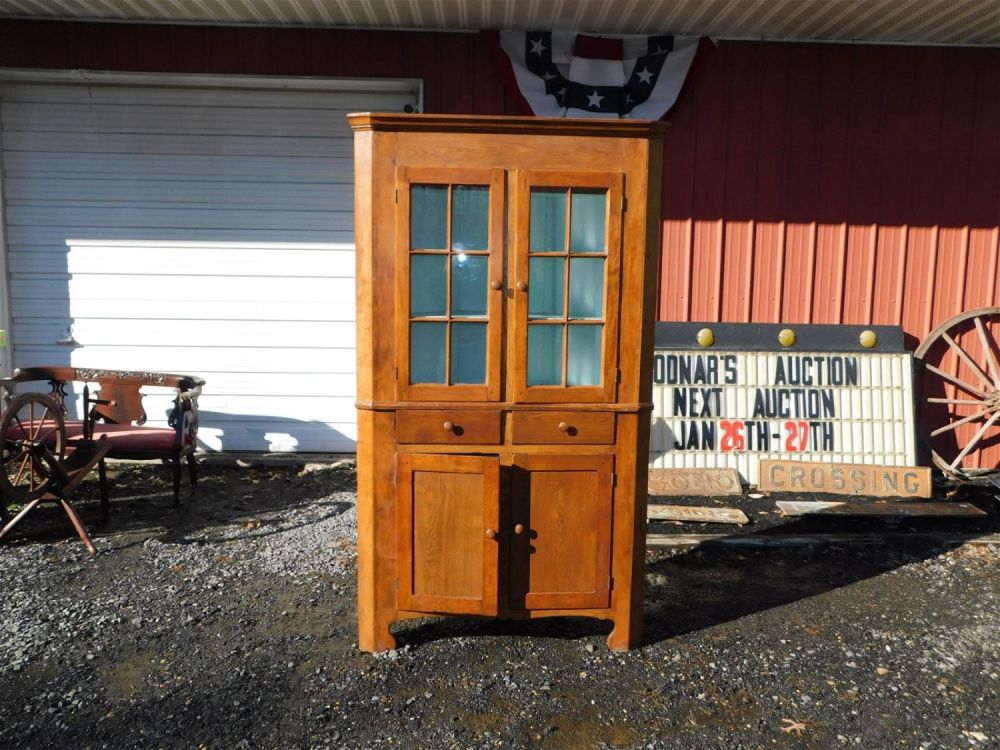 Lot 256: 19th Century Two Piece Corner Cabinet
