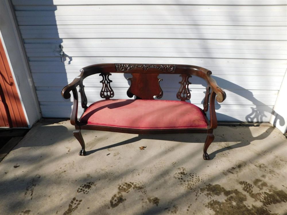 Lot 257: Carved Walnut Tall Footed Settee