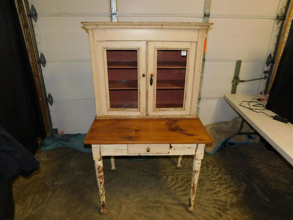 Lot 263: Country 2 Piece Stepback Curio Table Desk