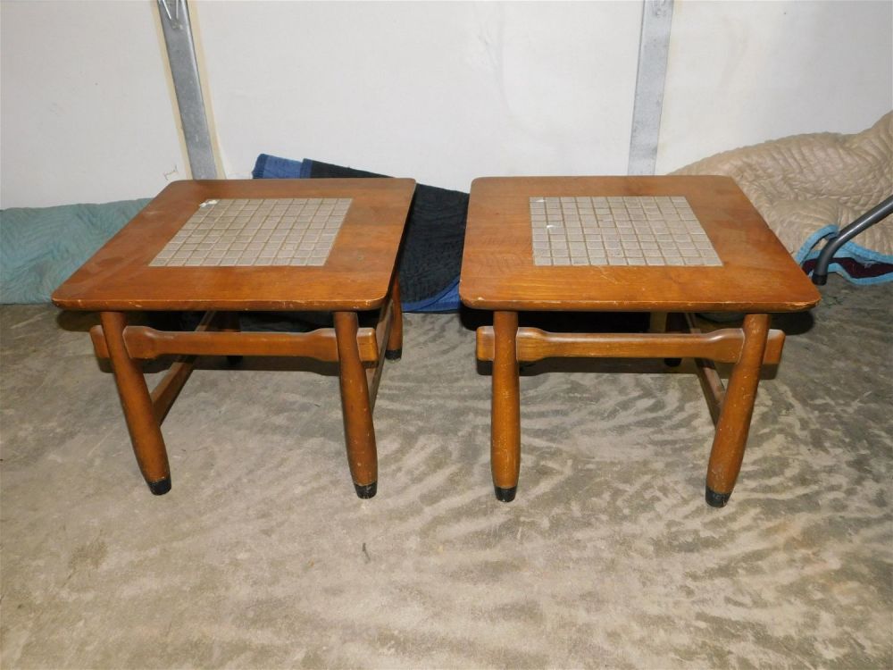 Lot 268: Pair of Mid Century Modern Tile Top End Tables