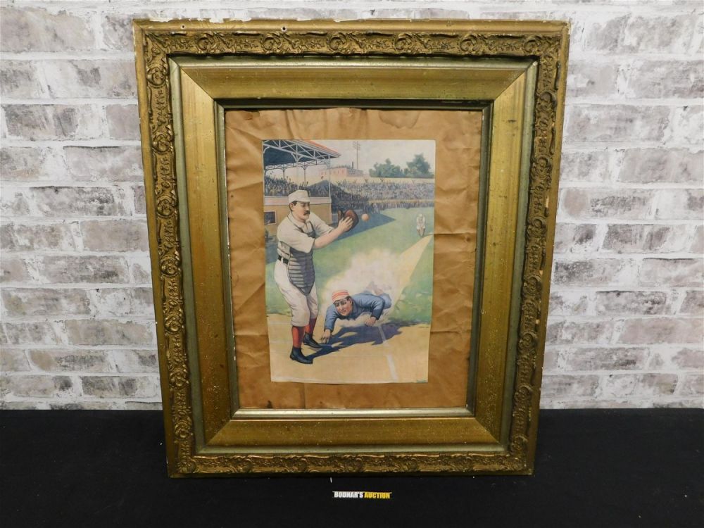 Lot 209: Framed Copy of 19th Century Color Lithograph "Safe at