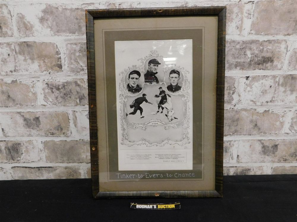 Lot 219: Framed Copy of Lithograph "Tinker, Evers to Chance