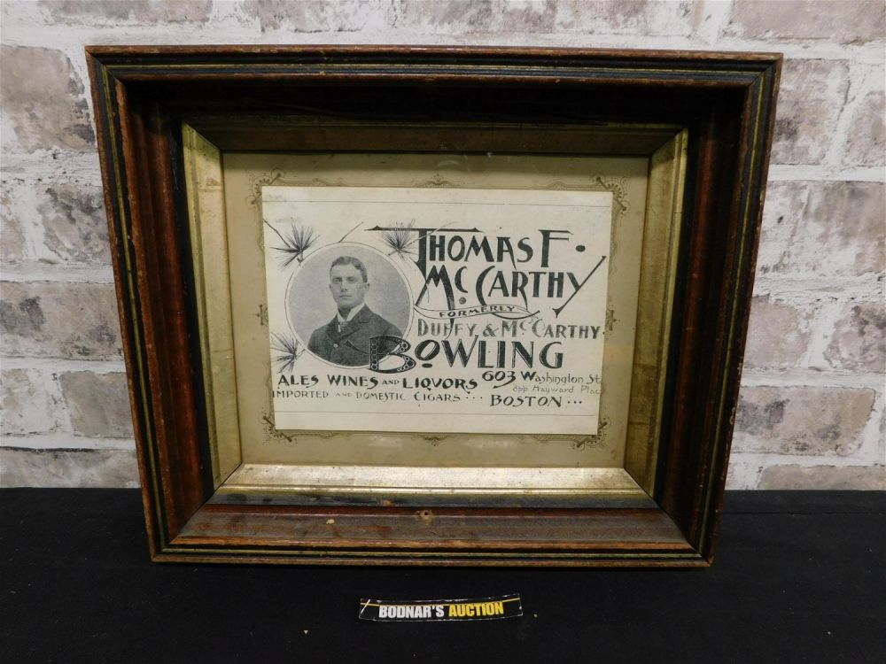 Lot 221: Framed Copy of Advertisement for Thomas McCarthy's Bar