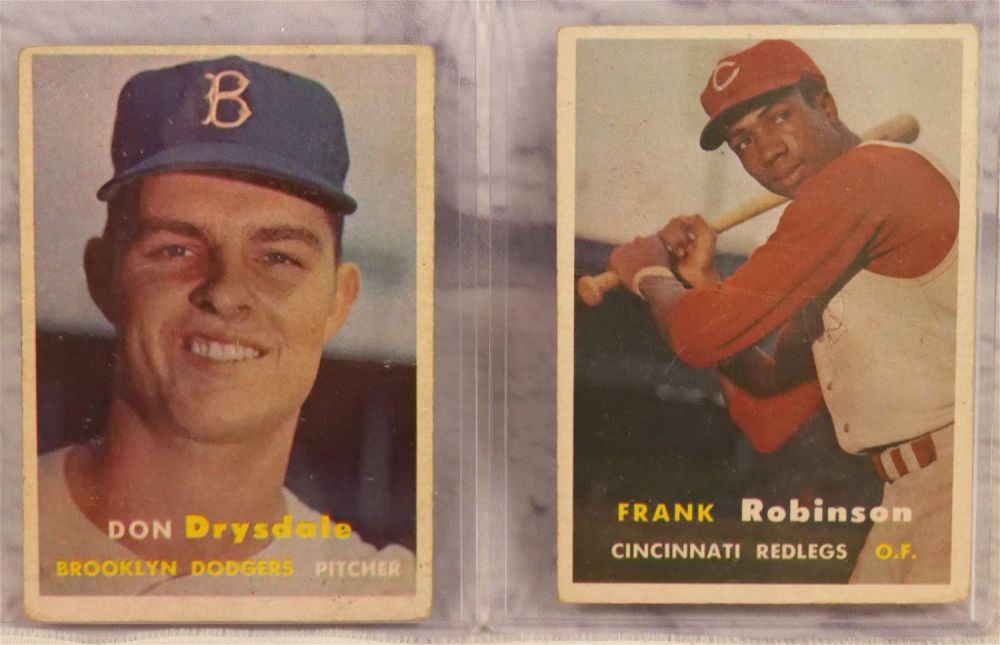 Lot 168: Frank Robinson and Don Drysdale 1957 Topps Cards