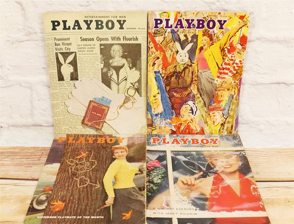 Lot 301: Group lot of 4 1955 Playboy Magazines