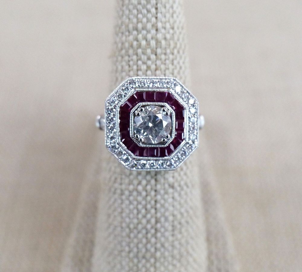 Lot 167: Oscar Friedman Platinum Diamond and Ruby Ring