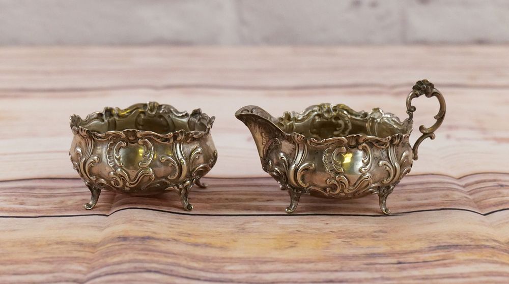 Lot 191: Fancy 800 Silver Creamer & Sugar