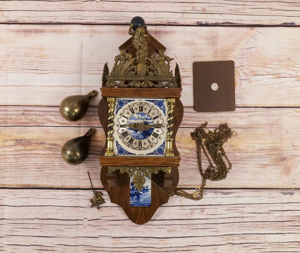 Lot 238: Dutch Wall Clock with Delft Plaques