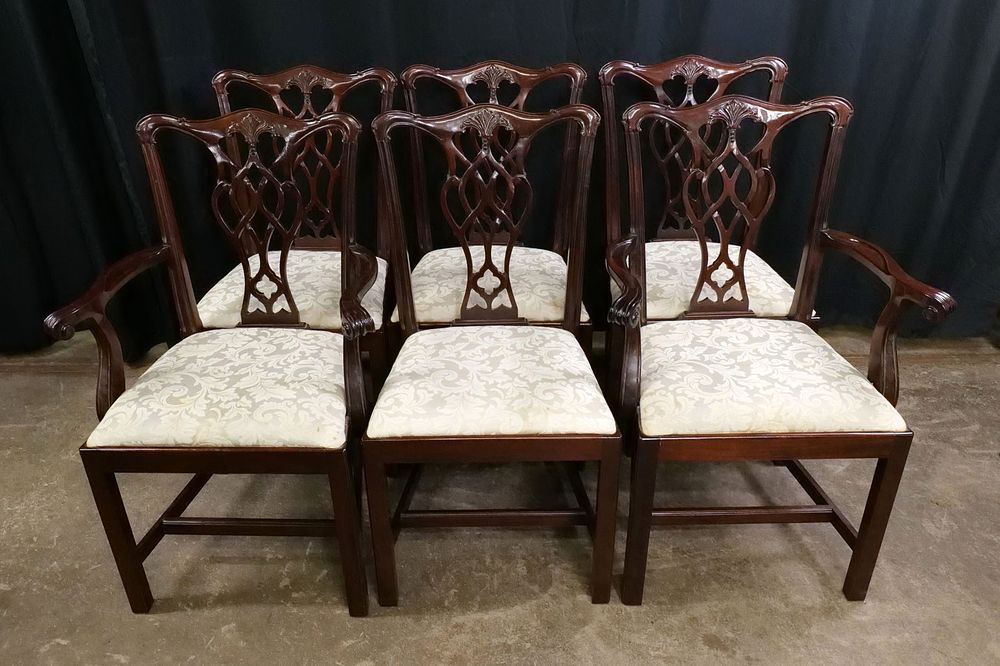 Lot 247: Set of 6 Mahogany Chippendale Style Dining Room Chairs