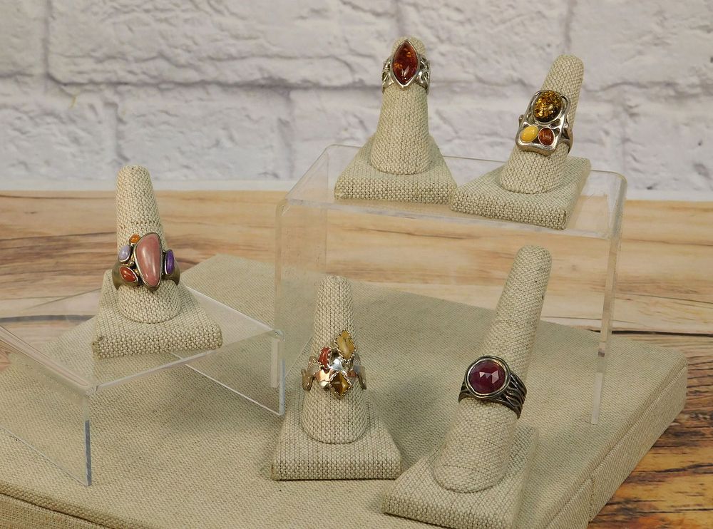 Lot 164: Group of Sterling Silver and Natural Stone Rings