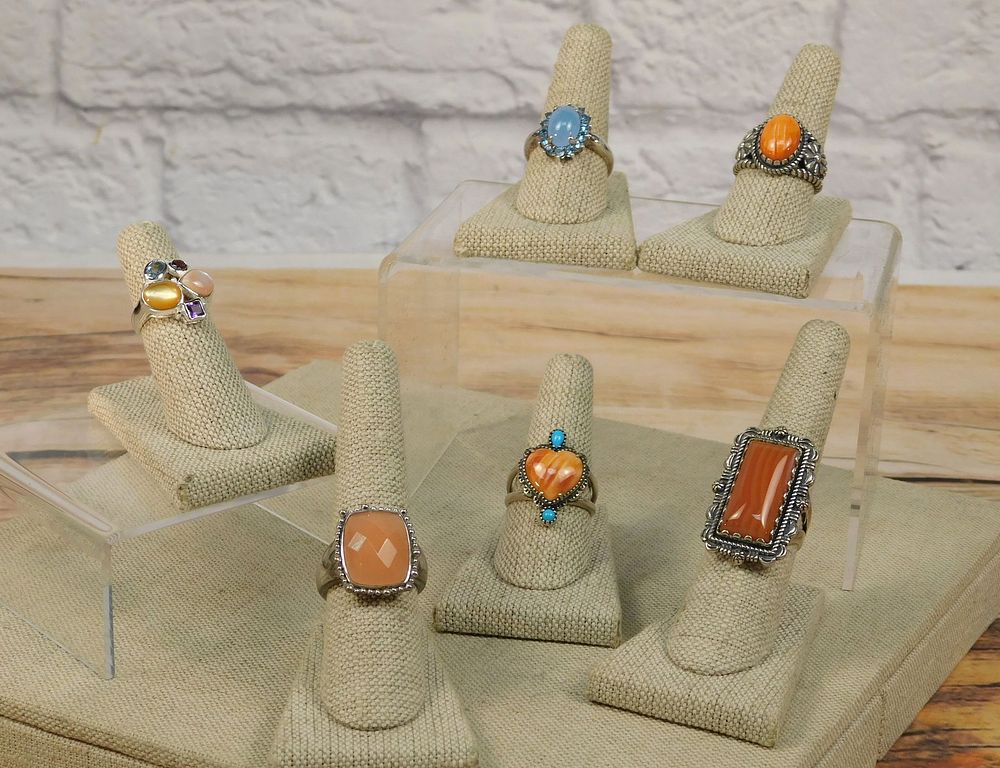 Lot 165: Group of Sterling and Natural Stone Rings