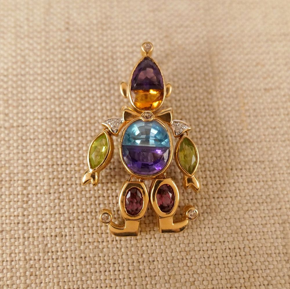 Lot 253: 14K Yellow Gold and Gemstone Clown Pendant/Brooch