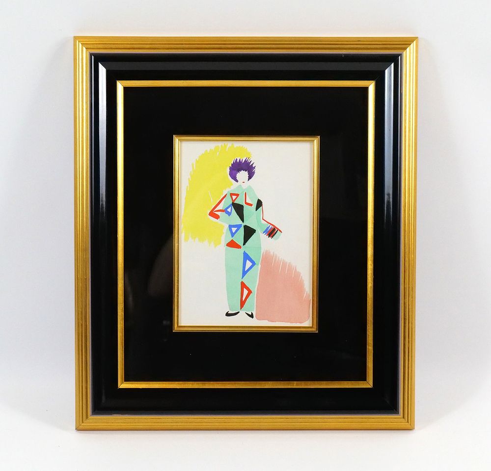Lot 182: Hand Painted Gouache Pochoir by Sonia Delaunay