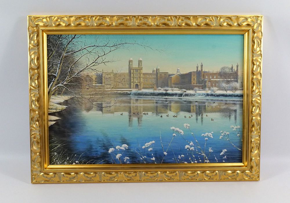 Lot 198: Oil on Board by Ron Duxbury - "Winter on the Water"