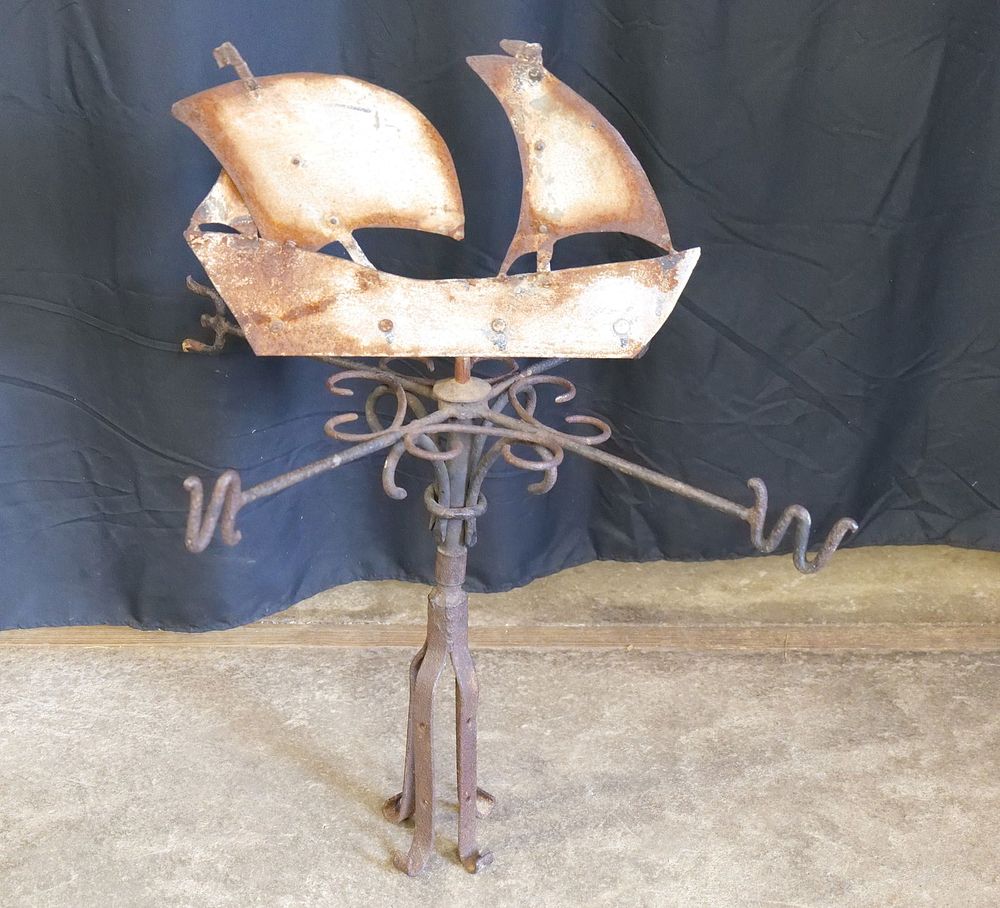 Lot 325: Wrought Iron Folk Art Ship Weather Vane