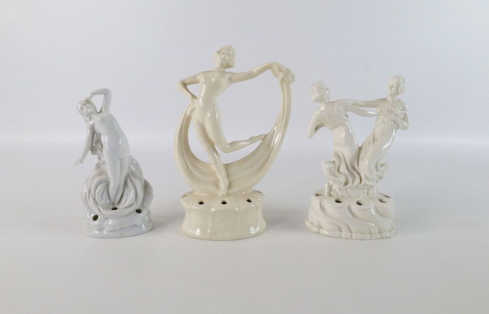 Lot 242: Lot of 3 Art Deco Ceramic Flower Frogs