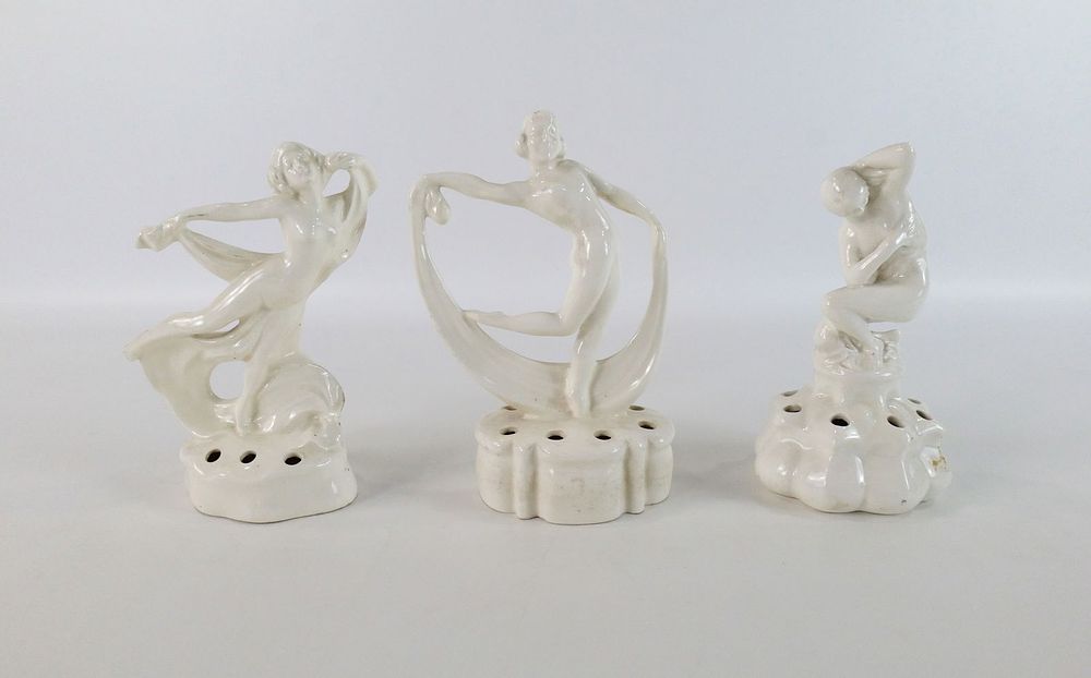 Lot 243: Lot of 3 Art Deco Ceramic Flower Frogs