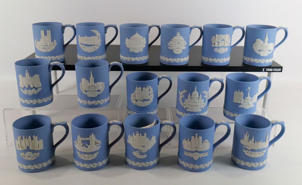 Lot 335: Group Lot of Wedgwood Blue Jasperware Christmas Mugs