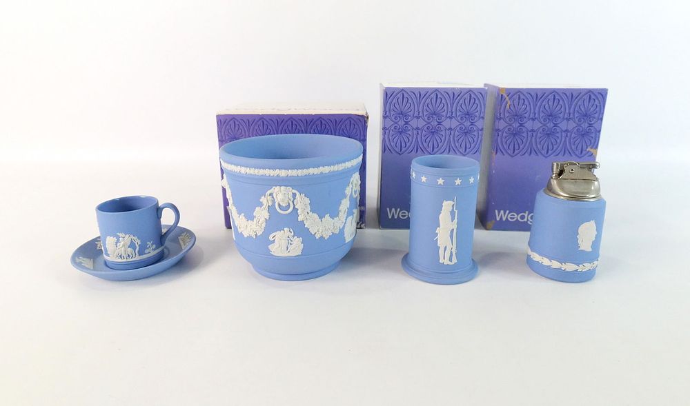 Lot 338: Group Lot of Wedgwood Blue Jasperware Tableware