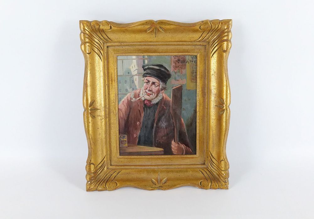 Lot 379: Oil on Board by Piccard - Man Smoking Pipe